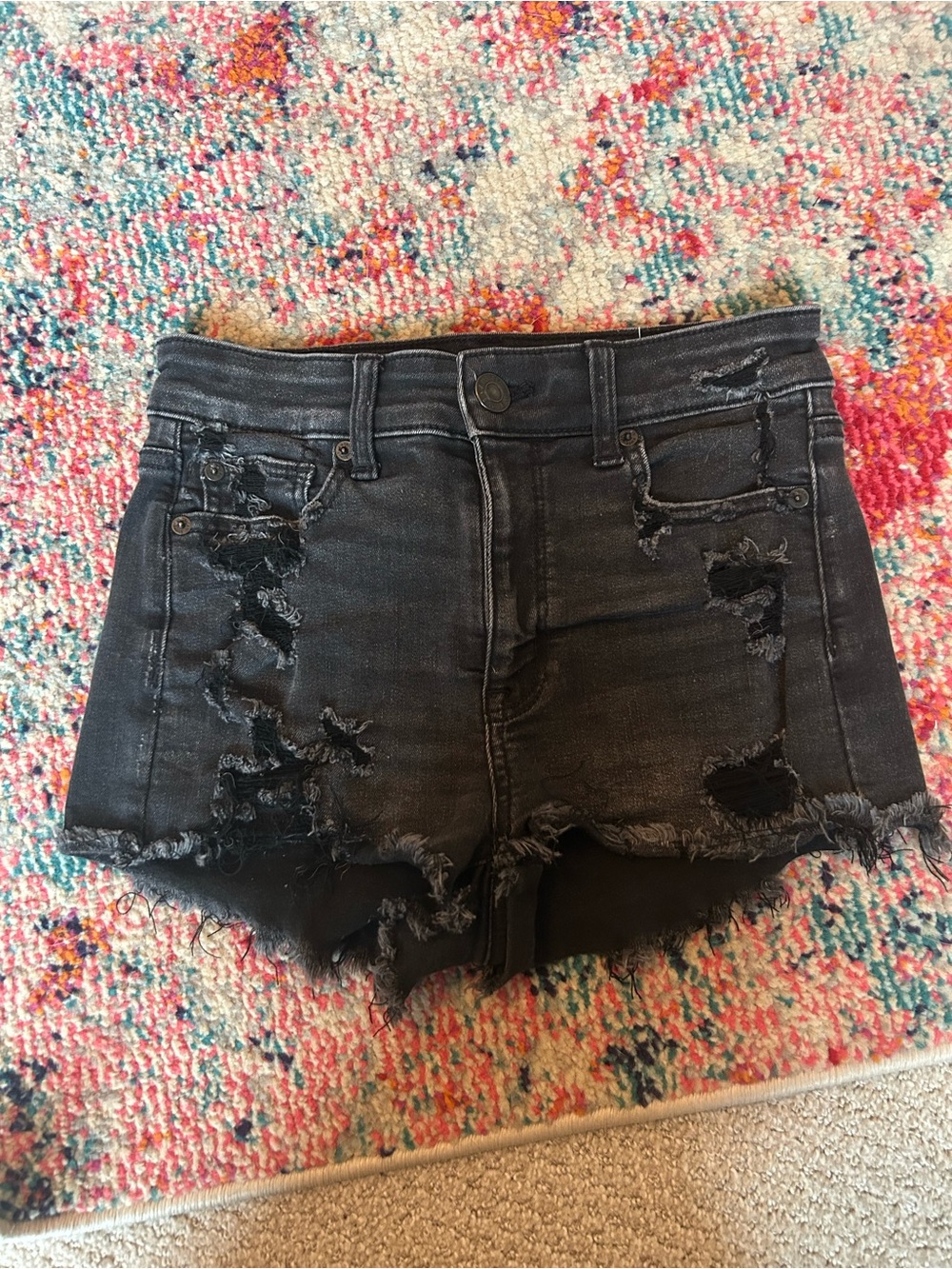 American Eagle Outfitters Distressed Black Denim Cutoff Shortie